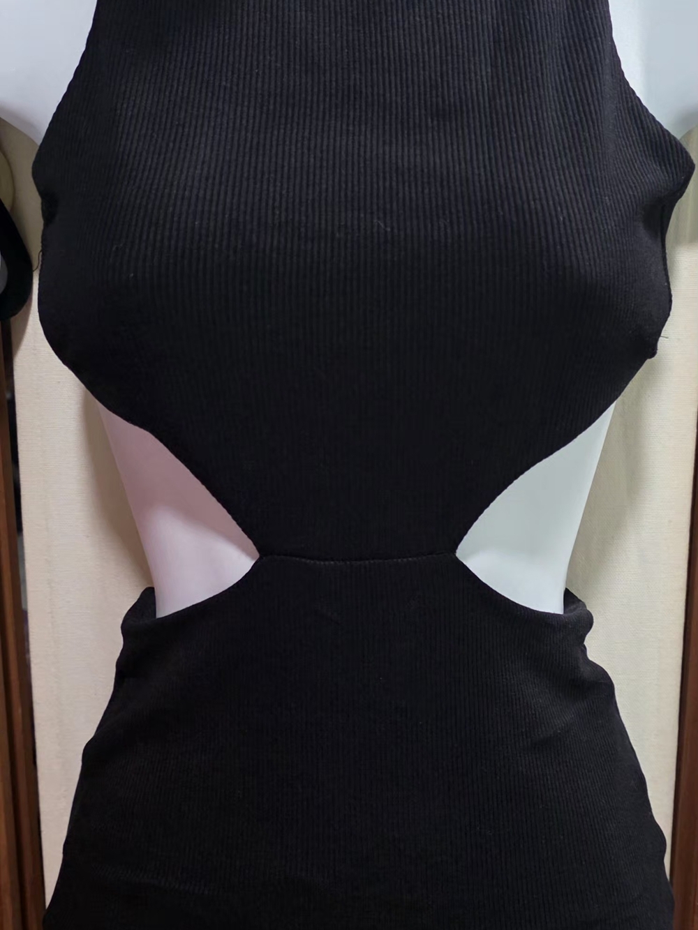 White Fox Boutique Black Ribbed Cutout Mini Dress